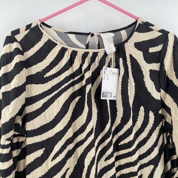 H&M Dress Size Small Zebra NWT Patterned Animal Print Midi Maxi Black Cream - Picture 8 of 15